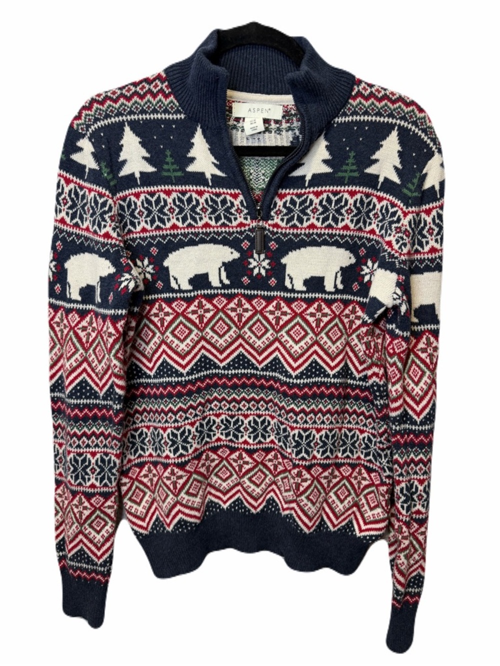 Aspen Polar Bear Nordic Fair Isle Quarter Zip Sweater Men’s Medium (women’s L)